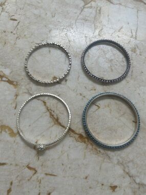 Silver and Light Blue Stackable Women's Bangle Bracelet Set of Four